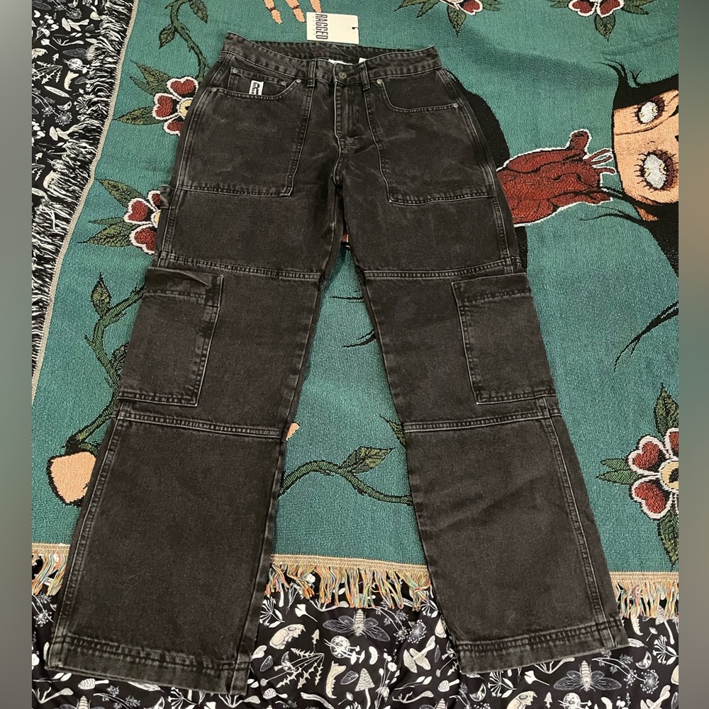 The Ragged Priest Black Gray Wide Leg Carpenter Jeans Pants NWT